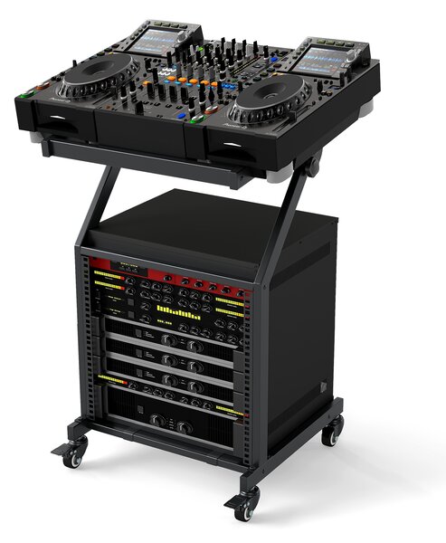Costway Supporto mixer dj 9u audio professionale 2 strati barre regolabili, Supporto ruote bloccabili carrello palco robusto mobile