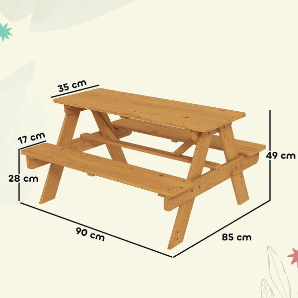 AIYAPLAY Set da giardino per bambini, tavolo da picnic con panche, struttura in legno massiccio, legno naturale | Aosom Italy