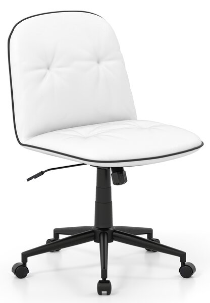 Costway Sedia ufficio senza braccioli girevole ecopelle altezza regolabile, Sedia funzione dondolo ruote scorrevoli moderna trucco spazi ridotti Bianco