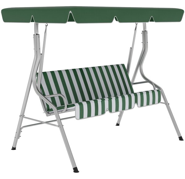 Outsunny Dondolo da giardino 3 posti, altalena esterna con tetto inclinabile regolabile, motivo a righe 1,7 x 1,1 x 1,53 m verde | Aosom Italy