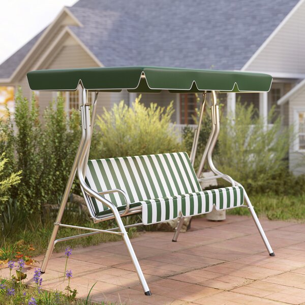 Outsunny Dondolo da giardino 3 posti, altalena esterna con tetto inclinabile regolabile, motivo a righe 1,7 x 1,1 x 1,53 m verde | Aosom Italy