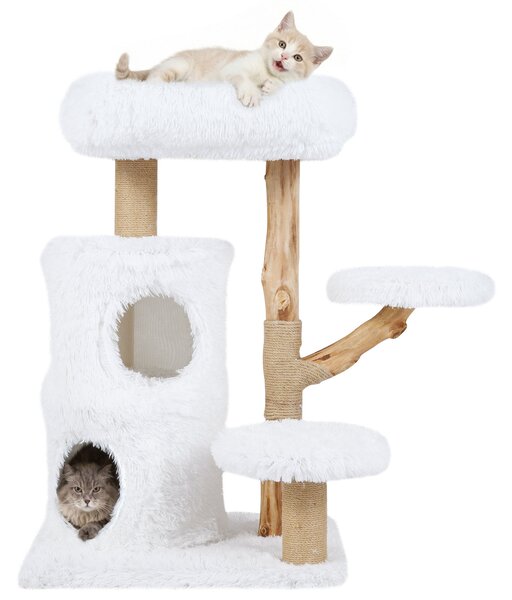 Costway Albero gatti moderno interno torre rametti legno tiragraffi condo 2 piani, Albero gatti posatoio morbido cima piattaforme imbottite centro attività gattini
