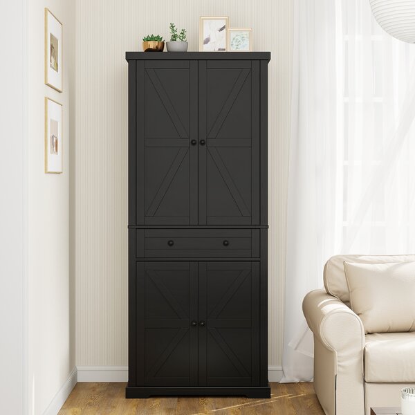 Costway Armadio dispensa da cucina ripiani regolabili grande cassetto vassoi scorrevoli moderno alto, Mobile portaoggetti per cucina sala da pranzo soggiorno Nero