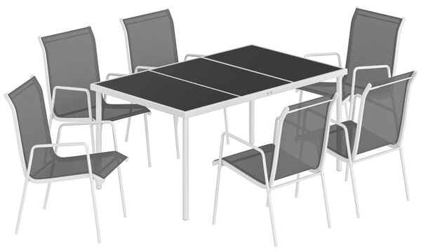 Outsunny Set da Giardino 7 Pezzi: Tavolo Rettangolare e 6 Sedie Impilabili | Aosom Italy
