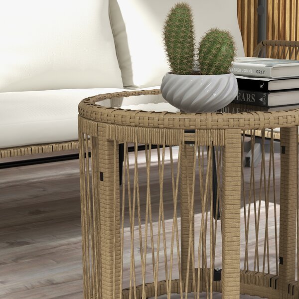 Outsunny Salotto da giardino esterno angolare 3 posti in resina intrecciata con divani, chaise longue, tavolino e cuscini, crema | Aosom Italy