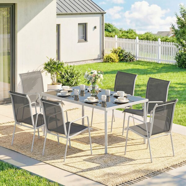 Outsunny Set da Giardino 7 Pezzi: Tavolo Rettangolare e 6 Sedie Impilabili | Aosom Italy