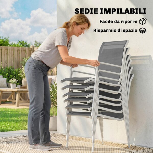 Outsunny Set da Giardino 7 Pezzi: Tavolo Rettangolare e 6 Sedie Impilabili | Aosom Italy