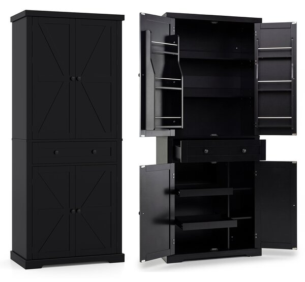 Costway Armadio dispensa da cucina ripiani regolabili grande cassetto vassoi scorrevoli moderno alto, Mobile portaoggetti per cucina sala da pranzo soggiorno Nero
