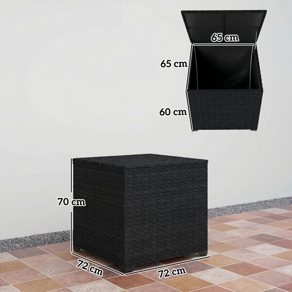Outsunny Baule da esterno in rattan 253 L con pistone a gas, fodera con cerniera e struttura in acciaio, Nero | Aosom Italy