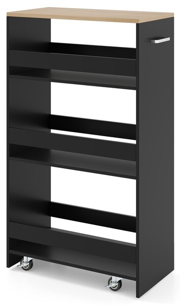 Costway Carrello cucina stazione ricarica maniglia parapetti, Carrello stretto sfilo ruote bloccabili soggiorno cucina lavanderia Nero