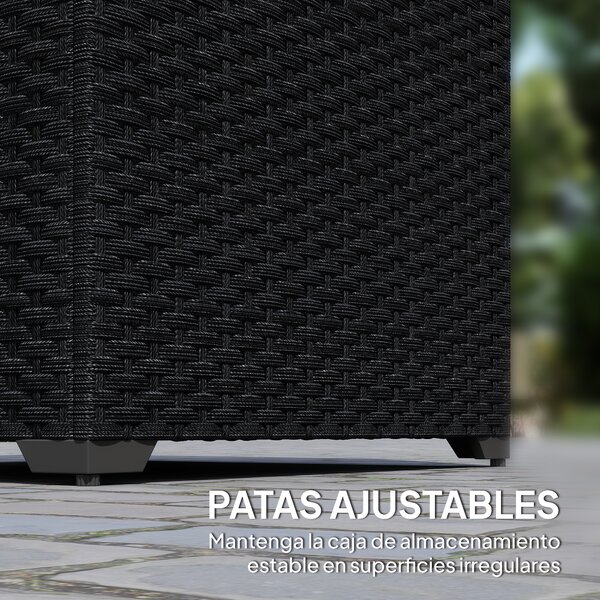 Outsunny Baule da esterno in rattan 253 L con pistone a gas, fodera con cerniera e struttura in acciaio, Nero | Aosom Italy