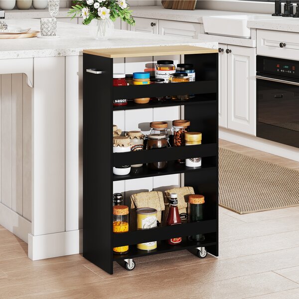 Costway Carrello cucina stazione ricarica maniglia parapetti, Carrello stretto sfilo ruote bloccabili soggiorno cucina lavanderia Nero