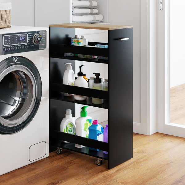 Costway Carrello cucina stazione ricarica maniglia parapetti, Carrello stretto sfilo ruote bloccabili soggiorno cucina lavanderia Nero