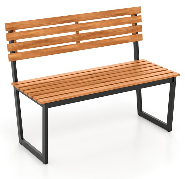 Costway Panchina esterno divanetto patio legno acacia schienale struttura metallo robusto, Panchina giardino 2 persone prato veranda cortile parco portata 360 kg