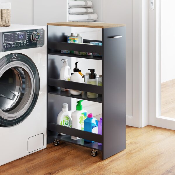 Costway Carrello cucina stazione ricarica maniglia parapetti, Carrello stretto sfilo ruote bloccabili soggiorno cucina lavanderia Grigio