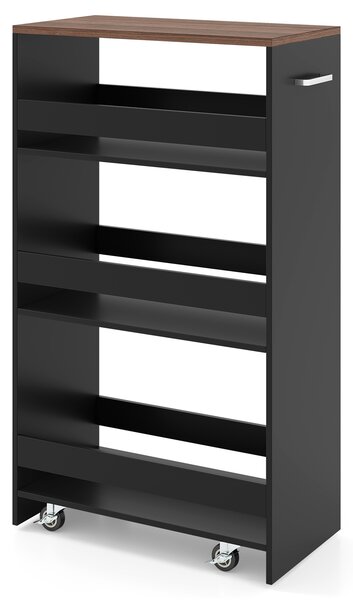 Costway Carrello cucina stazione ricarica maniglia parapetti, Carrello stretto sfilo ruote bloccabili soggiorno cucina lavanderia Marrone