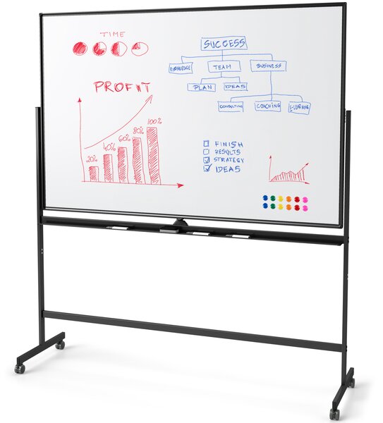 Costway Lavagna mobile magnetica doppia faccia cancellabile supporto, Lavagna 360° regolabile 2 altezze ruote bloccabili Nero