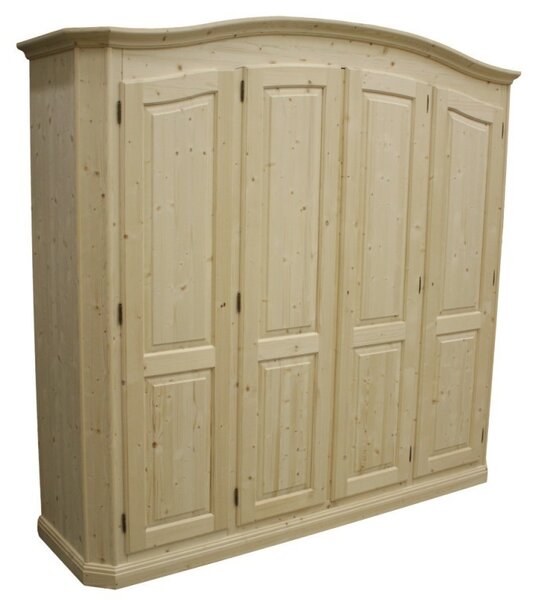 Mobili 2g - armadio classico 4 porte legno massello abete grezzo 231x63x219 (305)