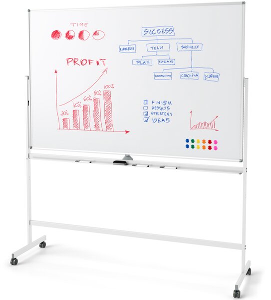 Costway Lavagna mobile magnetica doppia faccia cancellabile supporto, Lavagna 360° regolabile 2 altezze ruote bloccabili Bianco
