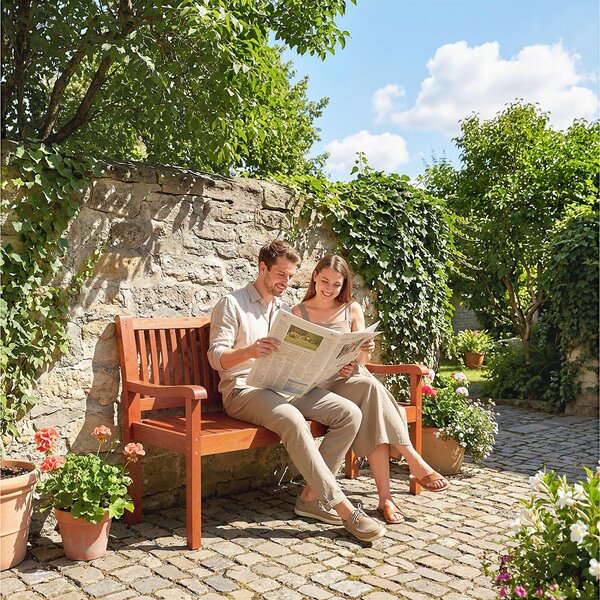 Outsunny Panca da Giardino Panca Esterna 2 Posti con Copertura Impermeabile e Schienale Ergonomico Legno Marrone Chiaro | Aosom Italy