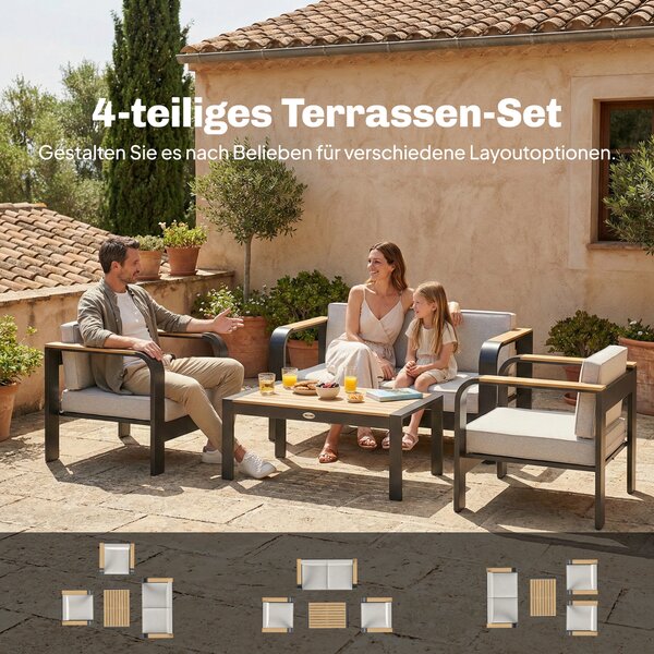 Outsunny Set di mobili da giardino in alluminio per 4 persone, idrorepellente, extra profondo con divano 2 posti, 2 poltrone e tavolino | Aosom Italy