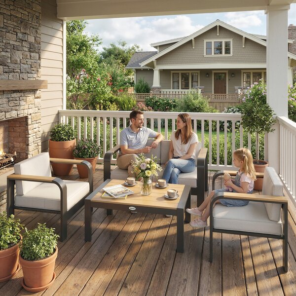 Outsunny Set di mobili da giardino in alluminio per 4 persone, idrorepellente, extra profondo con divano 2 posti, 2 poltrone e tavolino | Aosom Italy