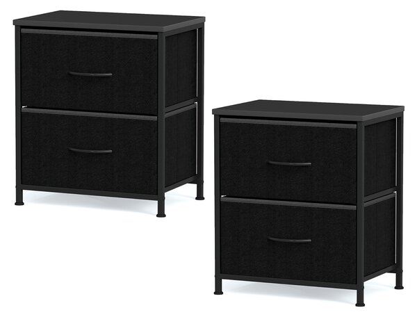 Costway Set 2 comodini tavolino 2 cassetti tessuto struttura metallo, Comodino moderno letto laterale soggiorno camera letto ingresso Nero