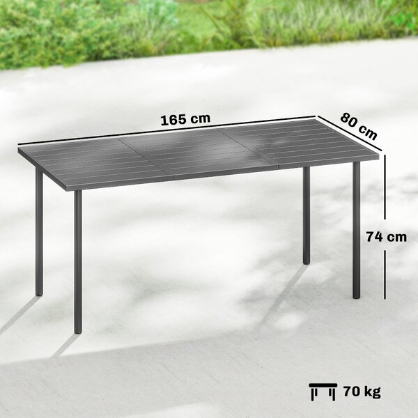 Outsunny Tavolo da giardino 165 x 80 cm per 6 persone, tavolo da pranzo con piano a doghe in metallo e telaio in acciaio, rettangolare | Aosom Italy