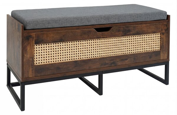 Costway Cassa portaoggetti rattan panca scarpe seduta imbottita, Cassa coperchio ribaltabile cerniere sicurezza spazio nascosto
