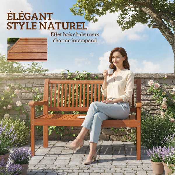 Outsunny Panca da Giardino Panca Esterna 2 Posti con Copertura Impermeabile e Schienale Ergonomico Legno Marrone Chiaro | Aosom Italy
