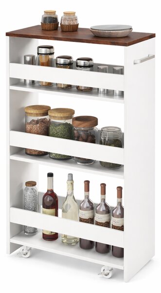 Costway Carrello cucina stazione ricarica maniglia parapetti, Carrello stretto sfilo ruote bloccabili soggiorno cucina lavanderia Bianco