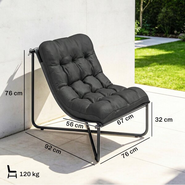 Outsunny Poltrona lounge da esterno ergonomica con cuscino delicato sulla pelle Seduta ampia Telaio in acciaio Grigio scuro | Aosom Italy