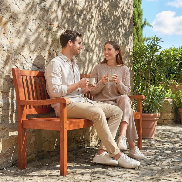 Outsunny Panca da Giardino Panca Esterna 2 Posti con Copertura Impermeabile e Schienale Ergonomico Legno Marrone Chiaro | Aosom Italy