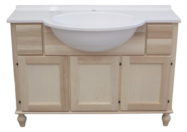Mobili 2g - mobile bagno 3 porte 2 cassetti con lavello legno grezzo 111x36x80