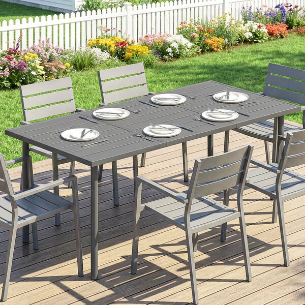 Outsunny Tavolo da giardino 165 x 80 cm per 6 persone, tavolo da pranzo con piano a doghe in metallo e telaio in acciaio, rettangolare | Aosom Italy