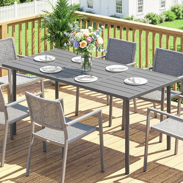 Outsunny Tavolo da giardino 165 x 80 cm per 6 persone, tavolo da pranzo con piano a doghe in metallo e telaio in acciaio, rettangolare | Aosom Italy
