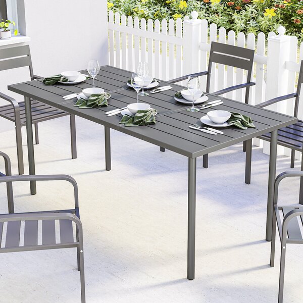 Outsunny Tavolo da giardino 165 x 80 cm per 6 persone, tavolo da pranzo con piano a doghe in metallo e telaio in acciaio, rettangolare | Aosom Italy