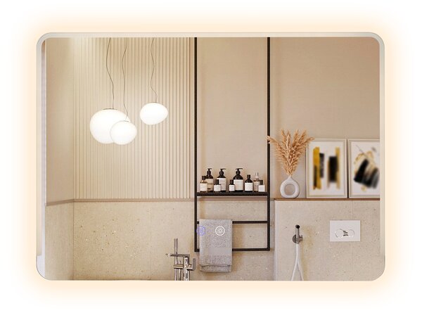 Costway Specchio bagno led vetro temperato anti-esplosione parete 3 colori antiappannamento, Specchio trucco retroilluminato dimmerabile lavabo 70 x 50 cm