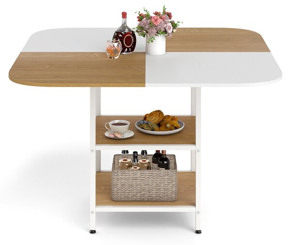 Costway Tavolo pranzo moderno quadrato cucina piano multicolore, Tavolo scaffale 2 livelli piedini regolabili legno