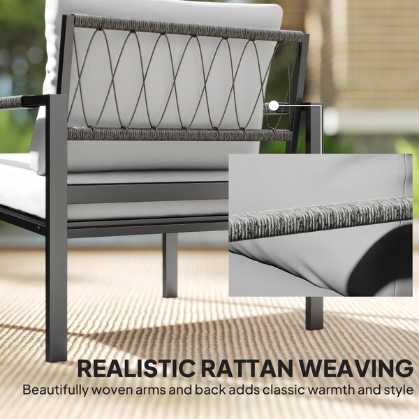 Outsunny Set di mobili da giardino per 4 persone resistente alle intemperie set per balcone con divano 2 posti, poltrona, cuscini, tavolino Grigio chiaro | Aosom Italy