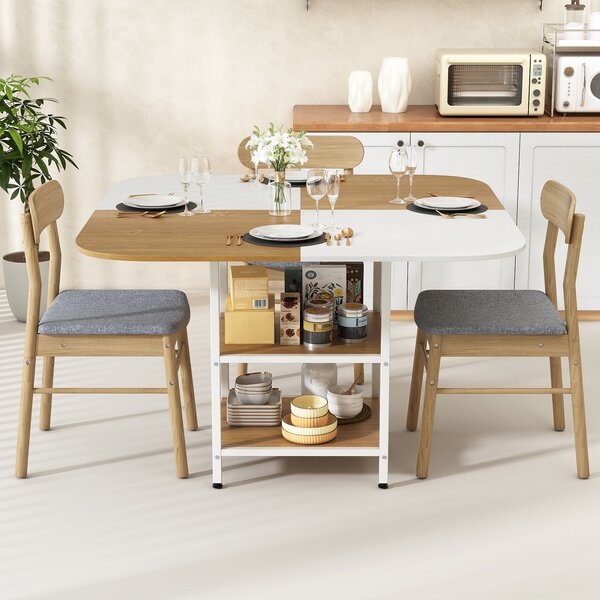 Costway Tavolo pranzo moderno quadrato cucina piano multicolore, Tavolo scaffale 2 livelli piedini regolabili legno