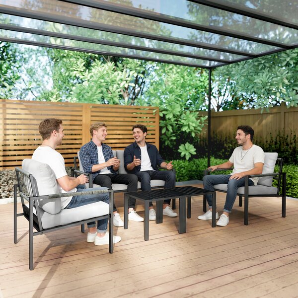 Outsunny Set di mobili da giardino per 4 persone resistente alle intemperie set per balcone con divano 2 posti, poltrona, cuscini, tavolino Grigio chiaro | Aosom Italy