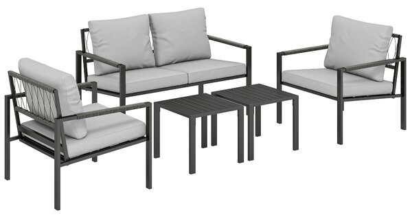 Outsunny Set di mobili da giardino per 4 persone resistente alle intemperie set per balcone con divano 2 posti, poltrona, cuscini, tavolino Grigio chiaro | Aosom Italy