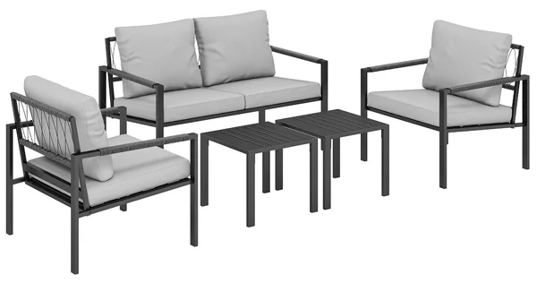 Outsunny Set di mobili da giardino per 4 persone resistente alle intemperie set per balcone con divano 2 posti, poltrona, cuscini, tavolino Grigio chiaro | Aosom Italy