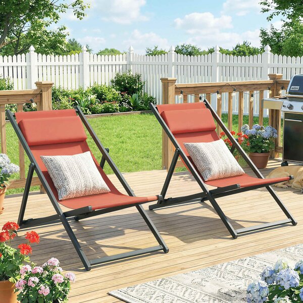 Outsunny Set di 2 lettini prendisole pieghevoli con poggiatesta in textilene reclinabili 60 x 100 x 85 cm, rosso mattone | Aosom Italy