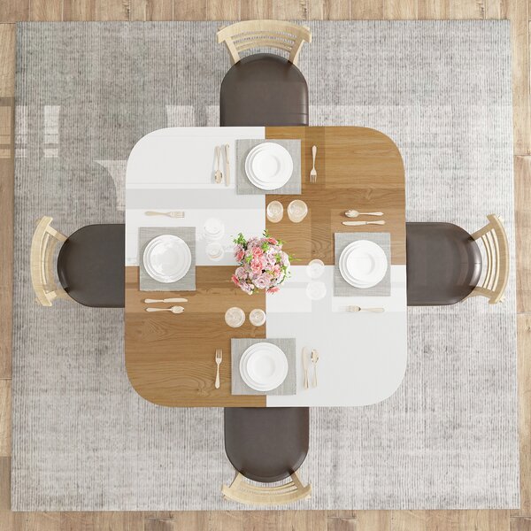Costway Tavolo pranzo moderno quadrato cucina piano multicolore, Tavolo scaffale 2 livelli piedini regolabili legno