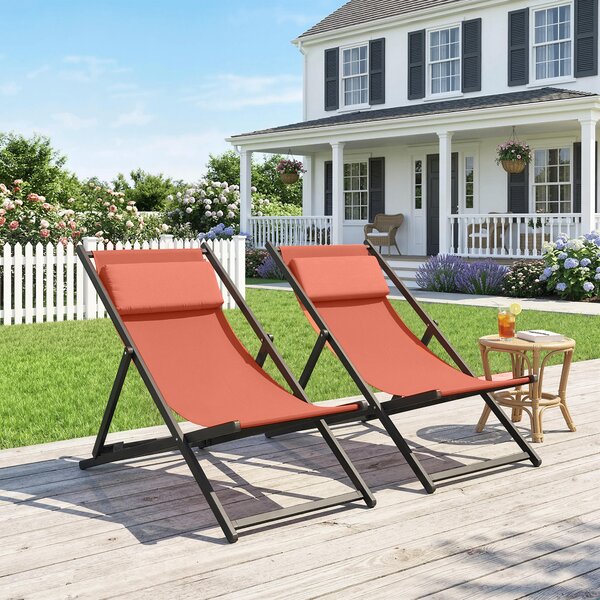 Outsunny Set di 2 lettini prendisole pieghevoli con poggiatesta in textilene reclinabili 60 x 100 x 85 cm, rosso mattone | Aosom Italy