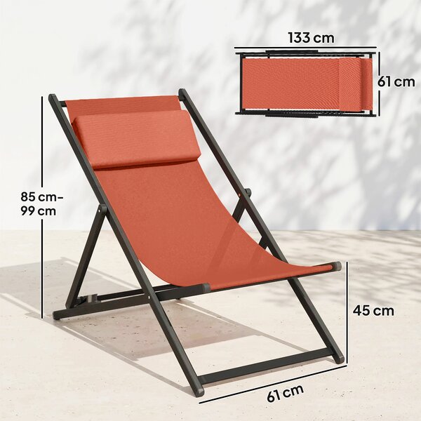 Outsunny Set di 2 lettini prendisole pieghevoli con poggiatesta in textilene reclinabili 60 x 100 x 85 cm, rosso mattone | Aosom Italy