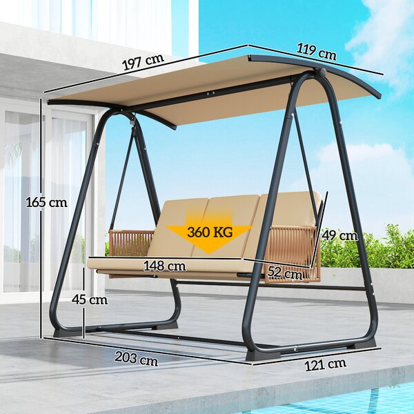 Outsunny Dondolo Hollywood, dondolo da giardino 3 posti con tenda solare regolabile cuscino rimovibile traspirante | Aosom Italy