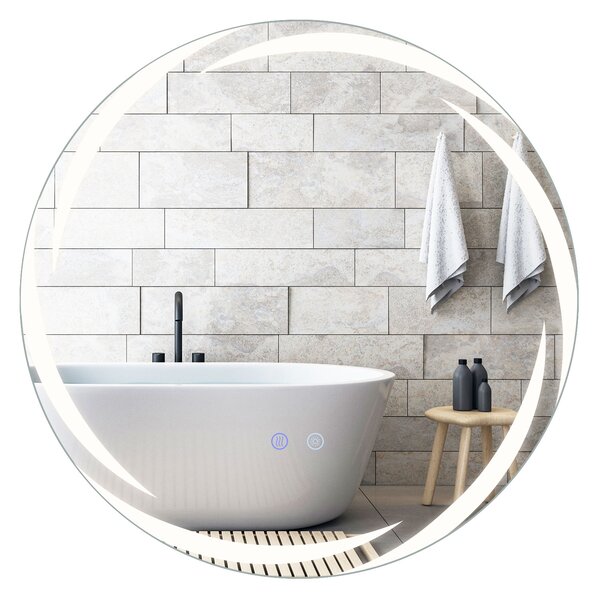 Costway Specchio bagno LED rotondo vetro temperato antideflagrante 3 colori anti-appannamento, Specchio toeletta retroilluminato dimmerabile lavabo bagno